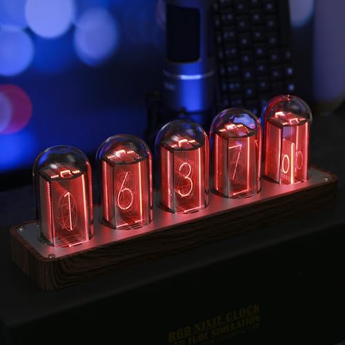 RGB Walnut Wood Digital Clock with Wi-Fi Sync, Alarm and Timer
