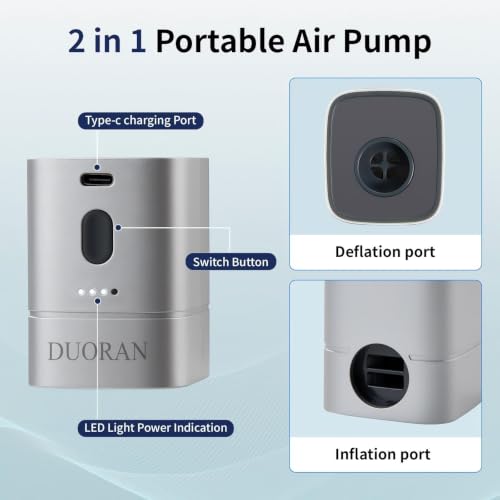 2-in-1 Portable Air Pump for Inflatables, USB-C Rechargeable