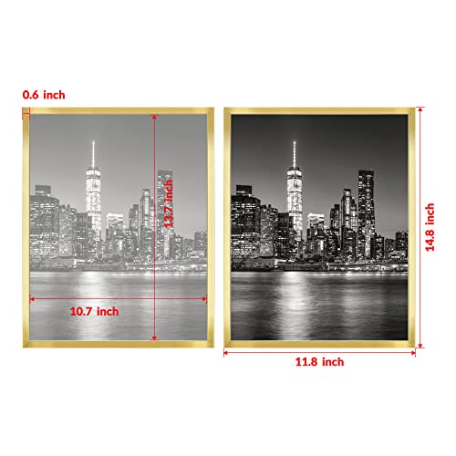 11x14 Gold Picture Frame - Minimalist Wall Mount Photo Frame with Plexiglass