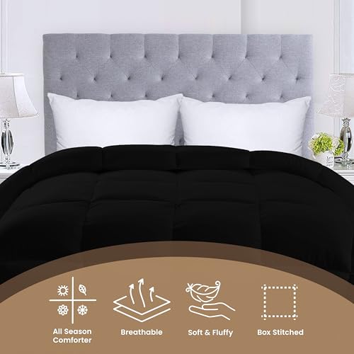 Utopia Bedding Comforters Queen Size, All Season Duvet Insert, Down Alternative Box Stitched Bed Comforter with Corner Tabs, Machine Washable (Black)