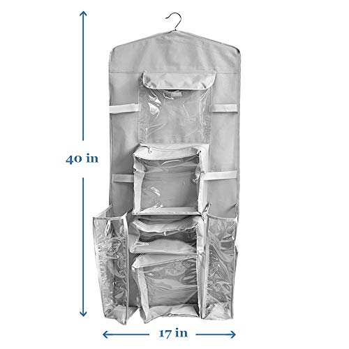 Hanging Double-Sided Gift Wrapping Paper Organizer with Pockets Grey