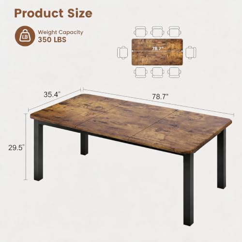 79-Inch Industrial Dining Table for 8-10 People, Rustic Brown Rectangular