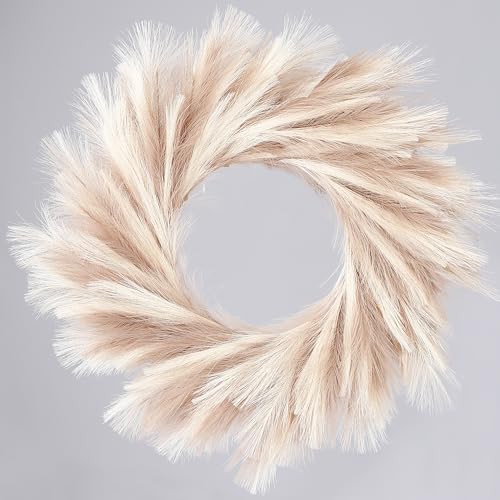 26-Inch Artificial Pampas Grass Wreath for Front Door Boho Wall Decor