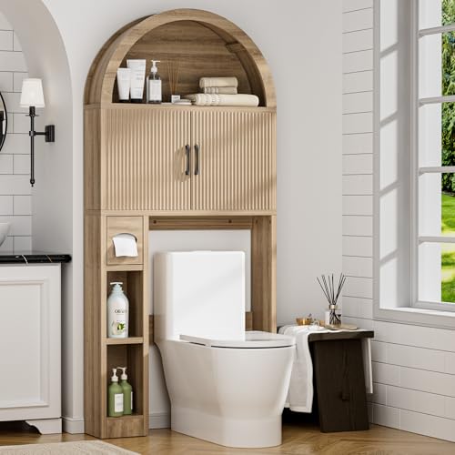 Over Toilet Storage Cabinet with Arch Design and Adjustable Shelves