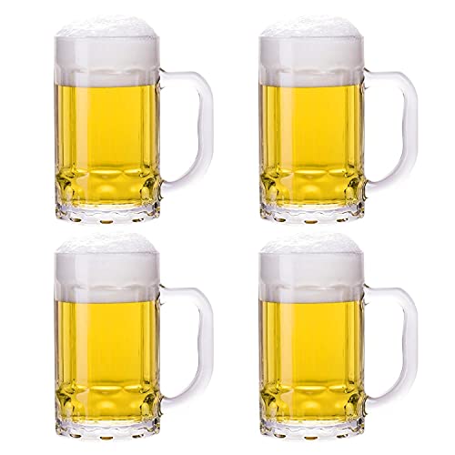 4-Pack Heavy Beer Mugs, 14 oz Large Glass Steins with Handle