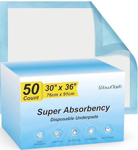 Wowflash 50-Count Disposable Underpads 30x36 XXL Incontinence & Pet Pads