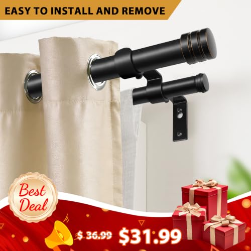 Adjustable Double Curtain Rod, 1-Inch Heavy Duty Dual Drape Rod