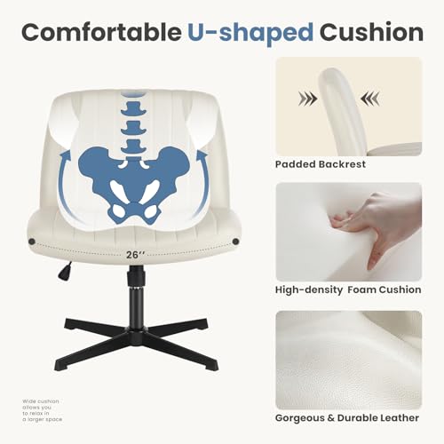 Criss Cross Chair - Armless PU Leather Swivel Vanity Desk Chair