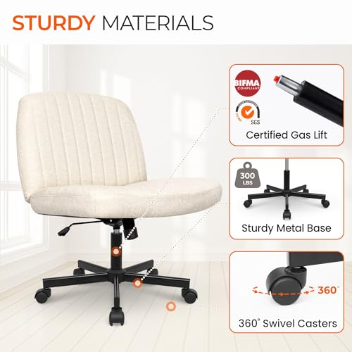 Orange Factory Criss Cross Chair, Wide Fabric Vanity Desk Seat, Beige