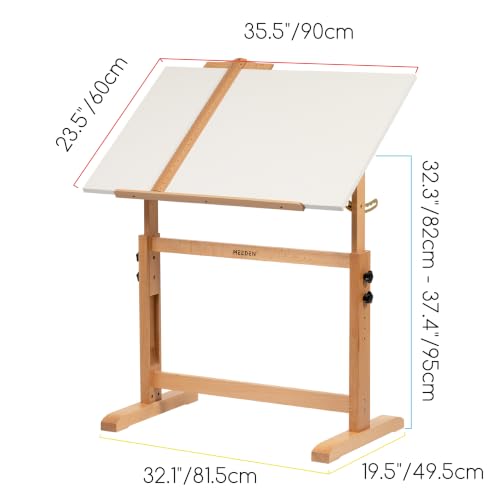 Adjustable Drafting Table and Stool Set, 35.5-inch Tiltable Drawing Desk