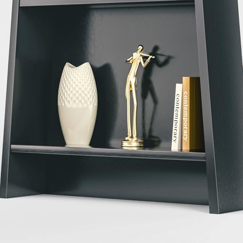 5-Tier Solid Oak Bookshelf with Silent Quartz Floor Clock Storage Cabinet