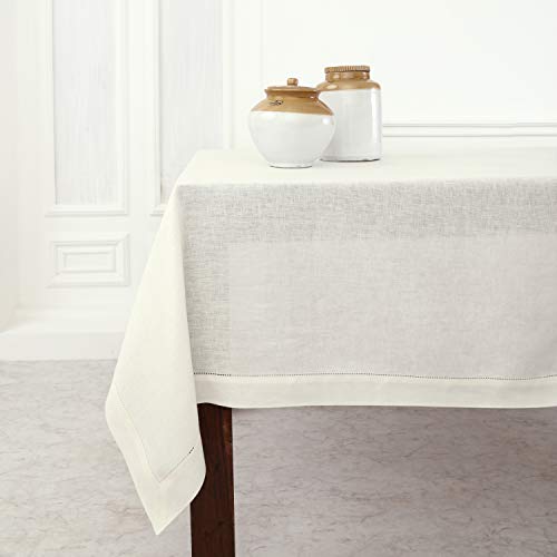 Solino Home 100% Linen Ivory Tablecloth 60 x 120 in – Rectangle, 8–10 Seater