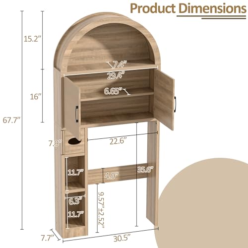 Over Toilet Storage Cabinet with Arch Design and Adjustable Shelves