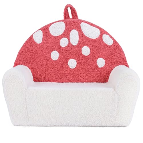 Kids Foam Sofa Chair, Teddy Fleece Toddler Armchair with Side Pocket
