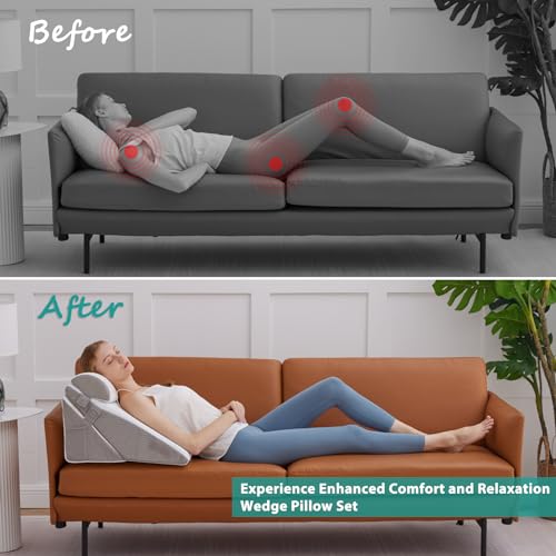 Bedluxe Orthopedic Bed Wedge Pillow Set - Adjustable Memory Foam Support