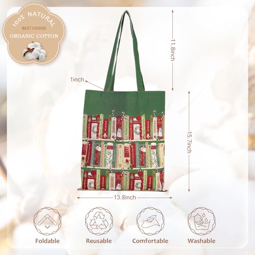 Loveinside Christmas Canvas Tote Bag Book Shelf Xmas Shopping Reusable Holiday Gift Bag