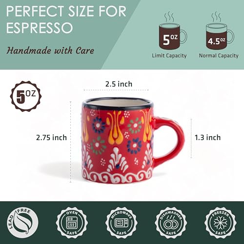 SULTAN'S GARDEN Handmade Ceramic Espresso Cups Set of 4, 5 Oz, Multicolor, Microwave & Dishwasher Safe by Elyese