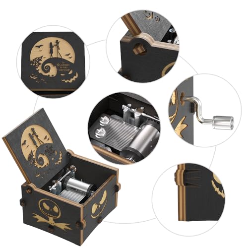 Engraved Wooden Hand Crank Music Box - This Is Halloween Melody