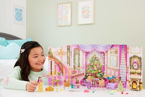 Disney Princess Advent Calendar Toy Set with 3 Small Dolls & Accessories