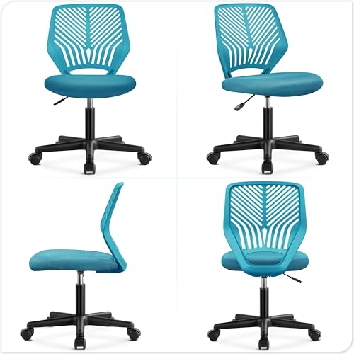 Armless Adjustable Swivel Office Chair, Ergonomic Small Desk Chair, Turquoise