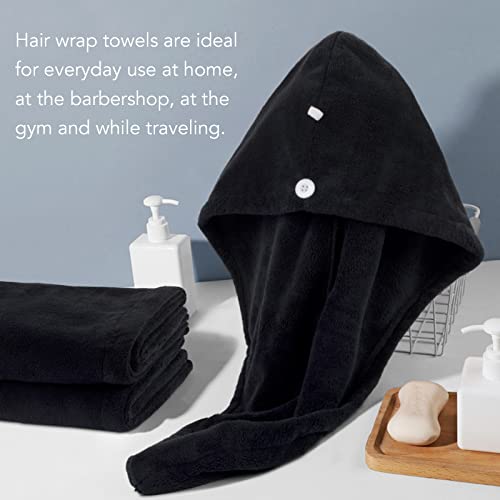 SINLAND Microfiber Hair Drying Cap 3 Pack Black, 25.6 x 9.8 inches - Fast Absorbent Towel for All Hair Types