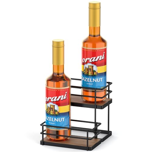 2-Tier Coffee Syrup Rack Organizer, 4-Bottle Countertop Storage Stand