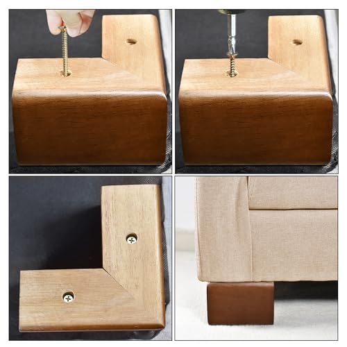 Solid Wood L-Shaped Furniture Legs & Bed Risers for Sofa & Cabinet - 4 Pack