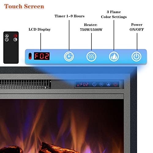 40-Inch Electric Fireplace Insert Recessed Heater with Remote Control