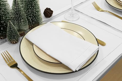18x18 Inch Cotton Cloth Napkins - Set of 12 Washable White Dinner Napkins