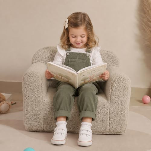 Kids Sherpa Chair - Light Grey Snuggly Soft Children's Sofa Seat with Handles