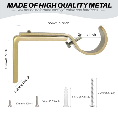 Adjustable Heavy Duty Curtain Rod Brackets - Gold Metal, Set of 3