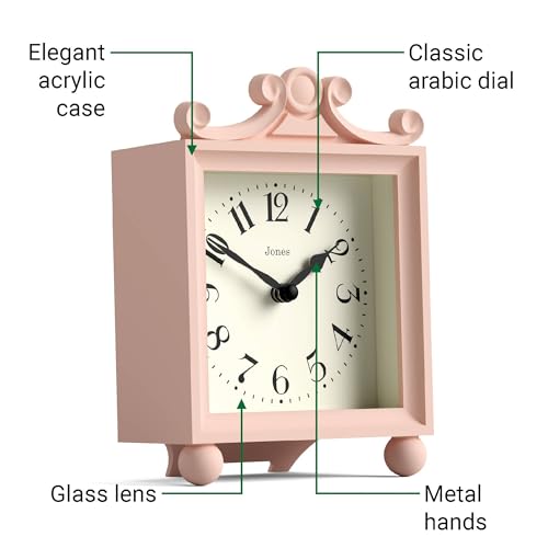 Small Rose Pink Mantel Clock, Classic Carriage Style Table Clock