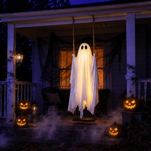 5ft Hanging Swing Ghost Halloween Outdoor Decoration with Remote Lights