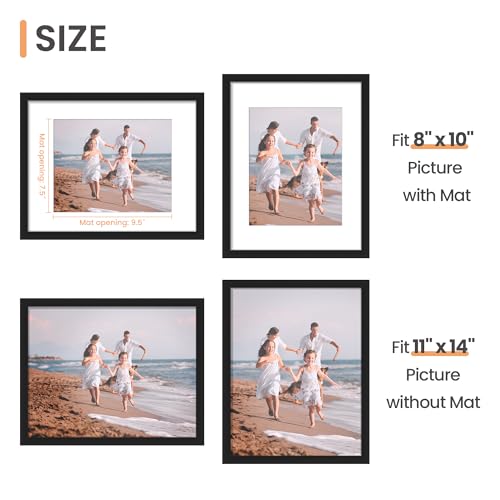 Upsimples 11x14 Picture Frame, Black Wall Decor Frame with Mat for 8x10 Photos