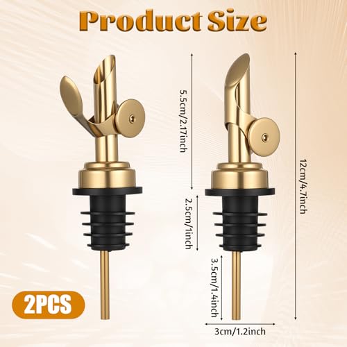 Xelsluthe Gold Stainless Steel Oil & Liquor Bottle Pourer Set - Self-Closing, Weighted