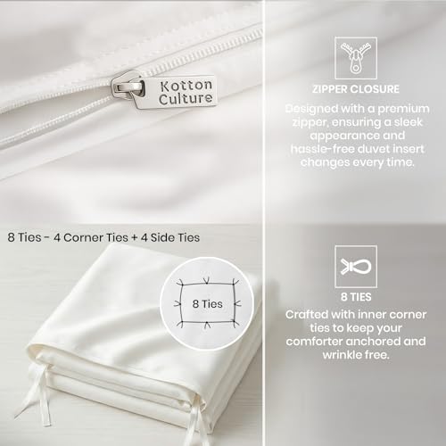 Kotton Culture White Twin Viscose Bamboo Duvet Cover - Cooling & Soft Luxury Bedding