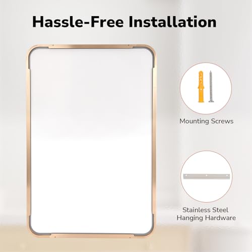 24x36 Brushed Gold Bathroom Mirror - 2 Pack, Rustproof Aluminum Frame