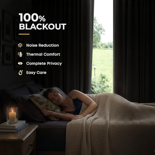 100% Blackout Curtains 84" Long - Thermal Insulated Linen Look Drapes (2 Panels)