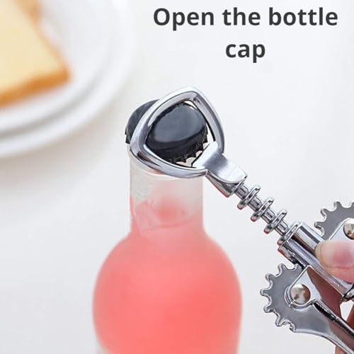 HuaHengHT Zinc Alloy Wing Corkscrew Wine Opener with Vacuum Stopper - Multi-Purpose Bottle Opener for Wine, Beer & Soft Drinks