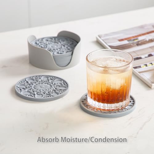 Colinda Turquoise Silicone Coasters Set of 6 with Holder - Non-Slip Drink Mats for Hot & Cold Beverages