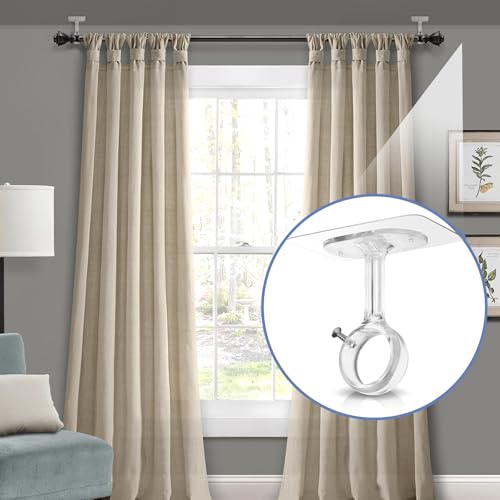 No-Drill Adjustable Curtain Rod Brackets, Heavy Duty Adhesive Hooks 6-Pack