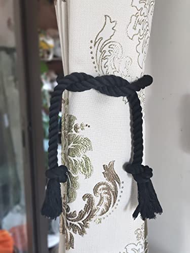 4 Pack Cotton Rope Curtain Tiebacks, Rustic Tassel Holdbacks for Drapes