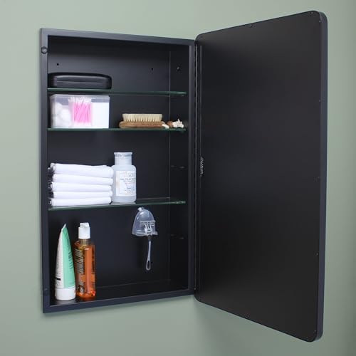 16x26 Rounded Rectangle Recessed Bathroom Medicine Cabinet, Black Steel
