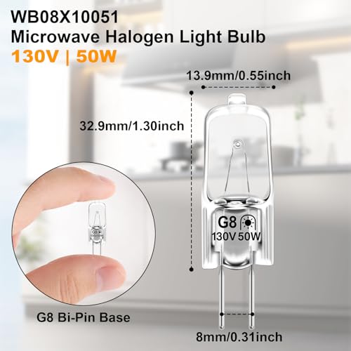 G8 Halogen Microwave Light Bulbs, 130V 50W, 2-Pack for Over-Range Ovens