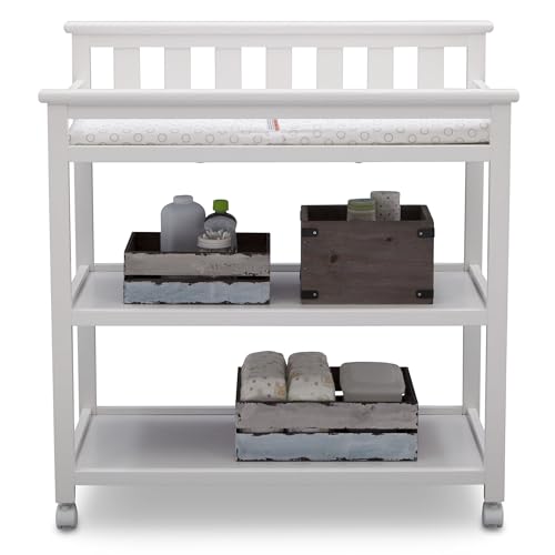 Flat Top Baby Changing Table with Wheels, Storage Shelves and Pad