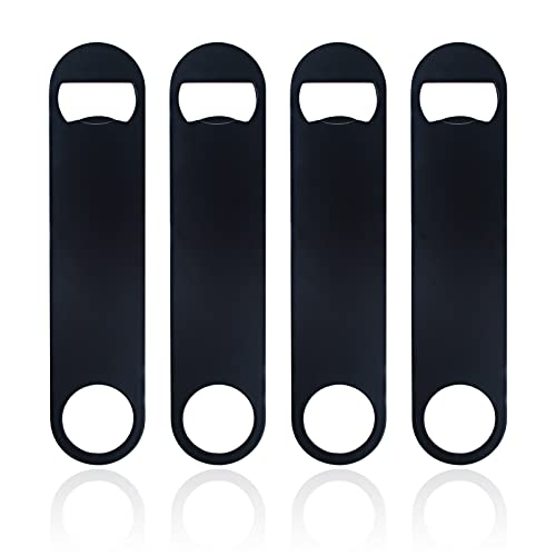 KTOJOY 7-Inch Stainless Steel Flat Bottle Openers - Pack of 4, Black, for Bar & Kitchen