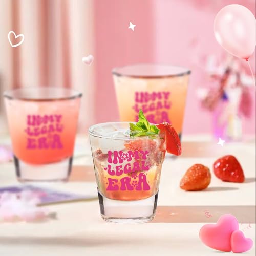 LOVEVOYAGE Pink 21st Birthday Shot Glass - In My Legal Era Gift for Daughter, Sister, Friend, 2oz, Gift Box Included
