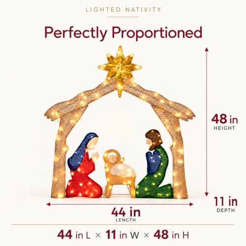 Outdoor Nativity Scene with Lights - 48 Inch Christmas Manger Display with 140 LEDs