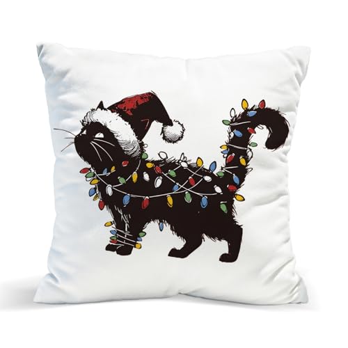 NaZaUK Black Cat Christmas Pillow Covers 18x18 - Cat Variation, Winter Holiday Decorative Cushions