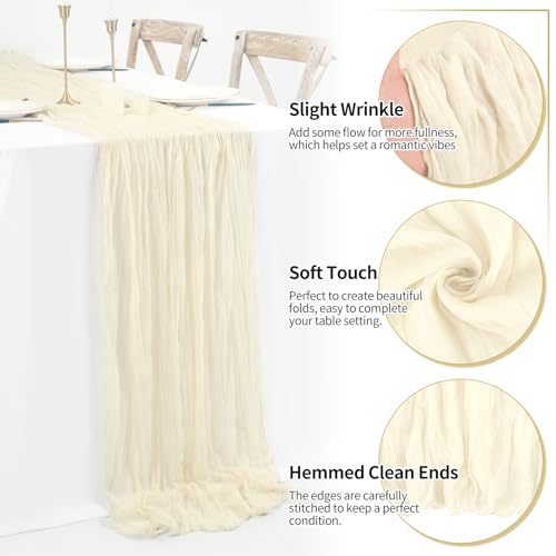 16 Pack Ivory 10ft Cheesecloth Table Runners for Wedding & Party Decor - 20 x 120 Inches